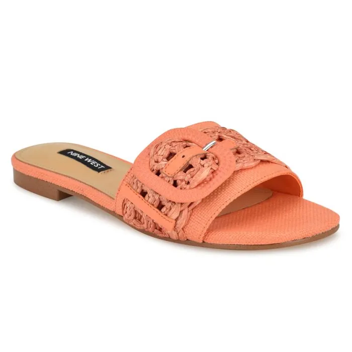 Nine West Sandals Women Hagleigh Flat Slide Sandals Orange Raffia Nine West Sandals Women Hagleigh Flat Slide Sandals Orange Raffia