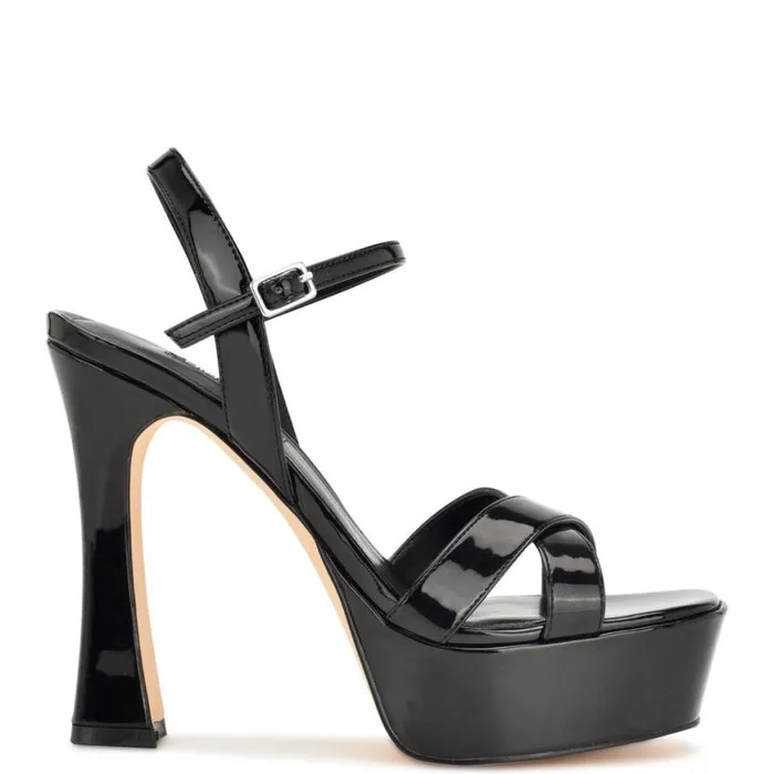 Nine West Sandals Women Iriv Platform Sandals Black Patent