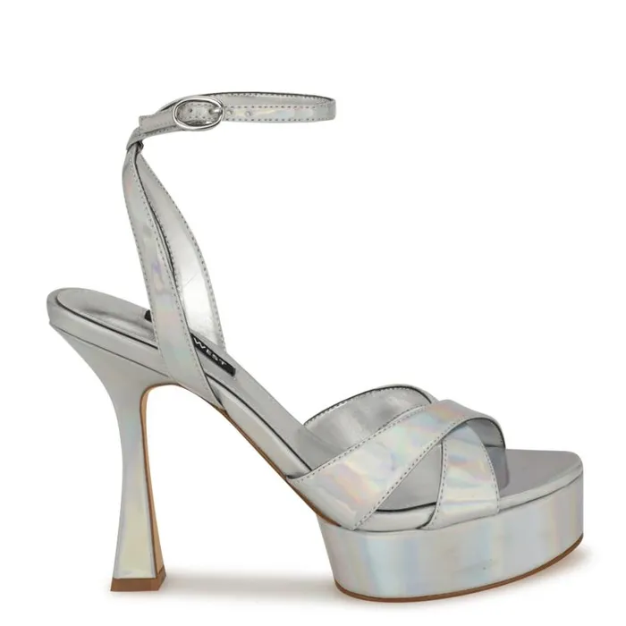 Nine West Sandals Women Jessie Platform Ankle Strap Sandals Silver