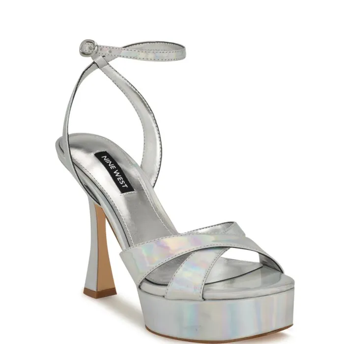 Nine West Sandals Women Jessie Platform Ankle Strap Sandals Silver