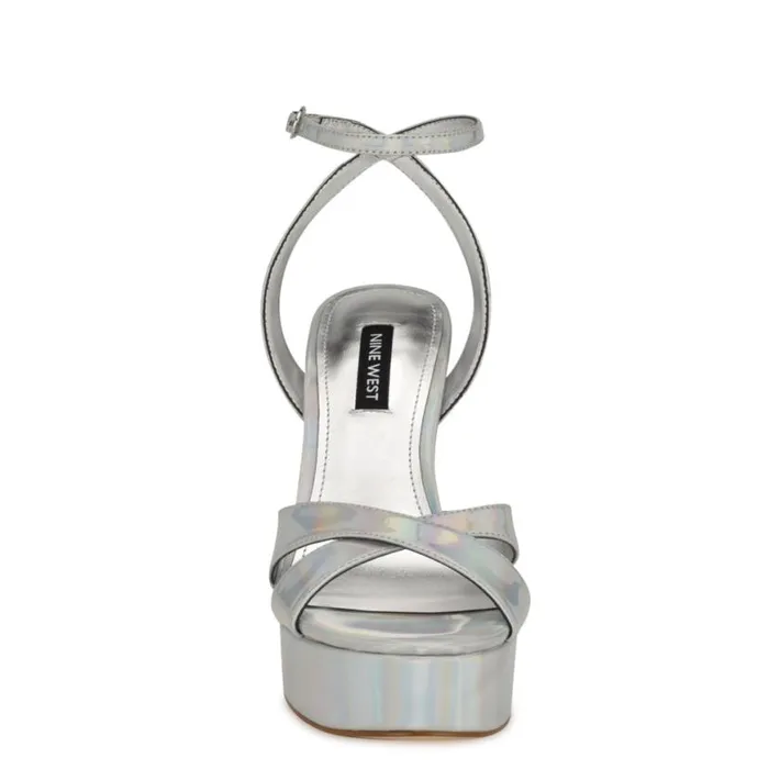 Nine West Sandals Women Jessie Platform Ankle Strap Sandals Silver