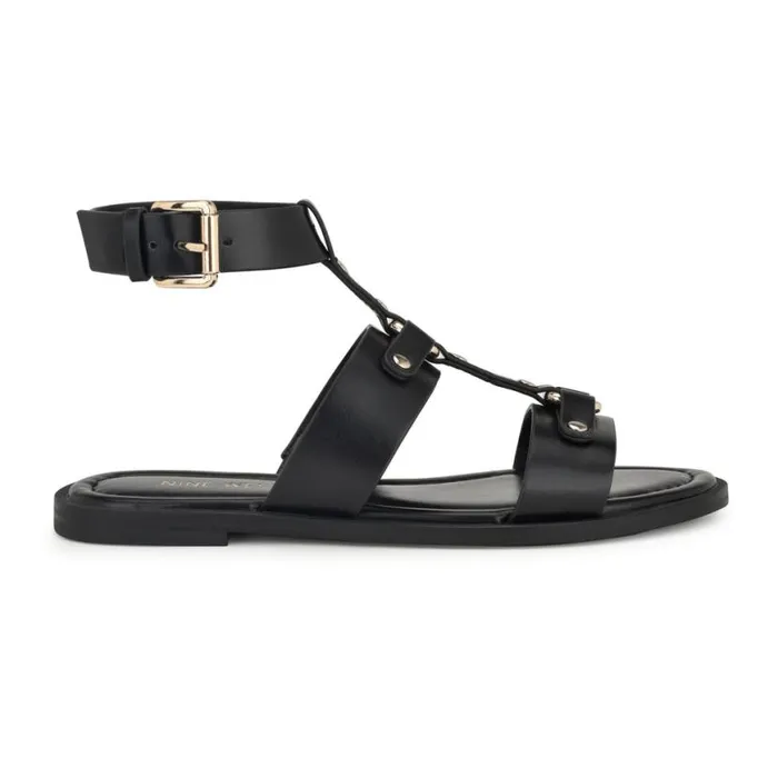 Nine West Sandals Women Jouise Ankle Strap Flat Sandals Black