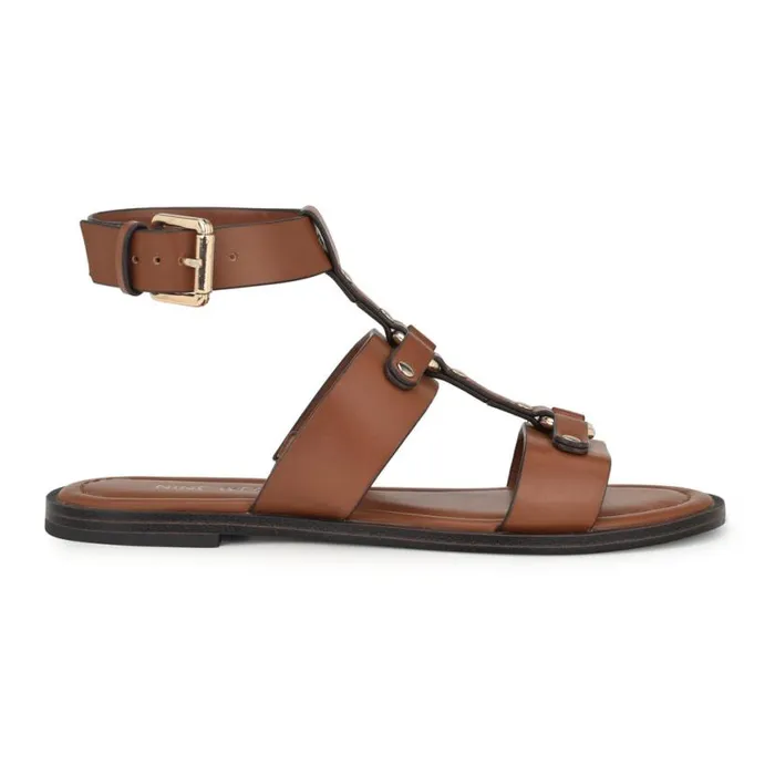 Nine West Sandals Women Jouise Ankle Strap Flat Sandals Brown
