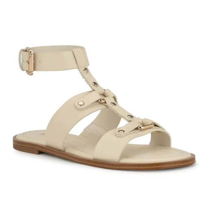 Nine West Sandals Women Jouise Ankle Strap Flat Sandals Ivory