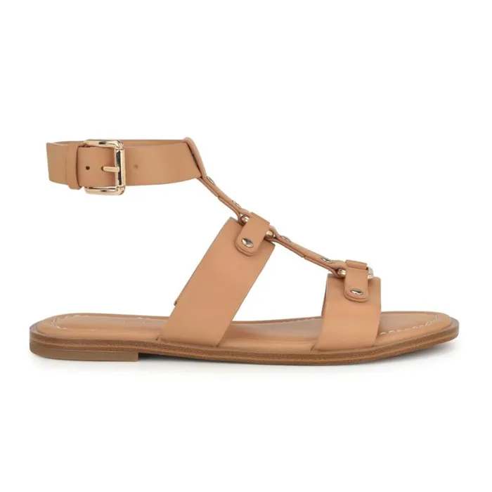 Nine West Sandals Women Jouise Ankle Strap Flat Sandals Light Natural
