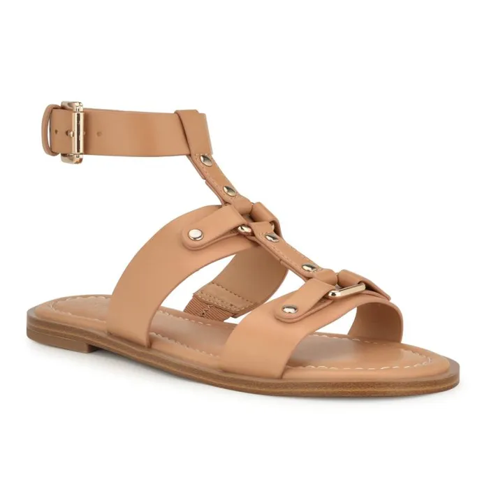 Nine West Sandals Women Jouise Ankle Strap Flat Sandals Light Natural