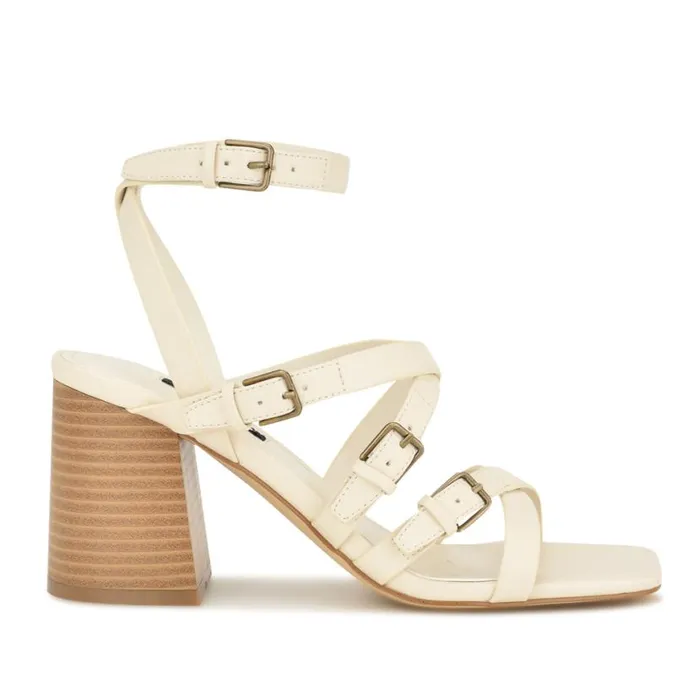 Nine West Sandals Women Karrly Ankle Strap Heeled Sandals Ivory
