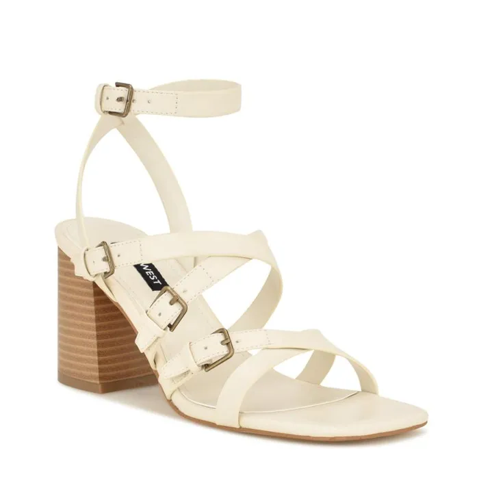 Nine West Sandals Women Karrly Ankle Strap Heeled Sandals Ivory