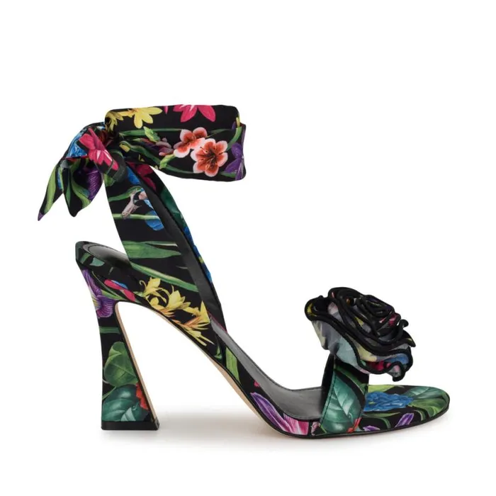 Nine West Sandals Women Krave Rosette Sandals Black Floral