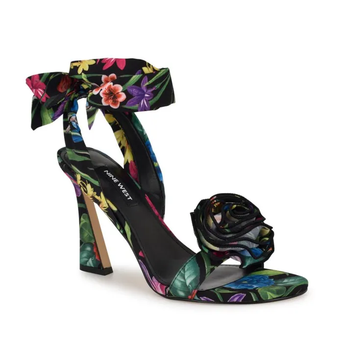 Nine West Sandals Women Krave Rosette Sandals Black Floral