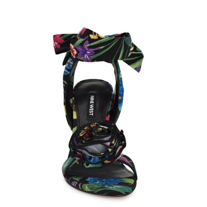 Nine West Sandals Women Krave Rosette Sandals Black Floral