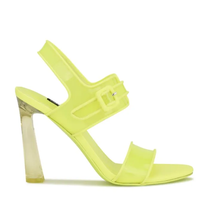 Nine West Sandals Women Lucile Clear Strappy Sandals Yellow