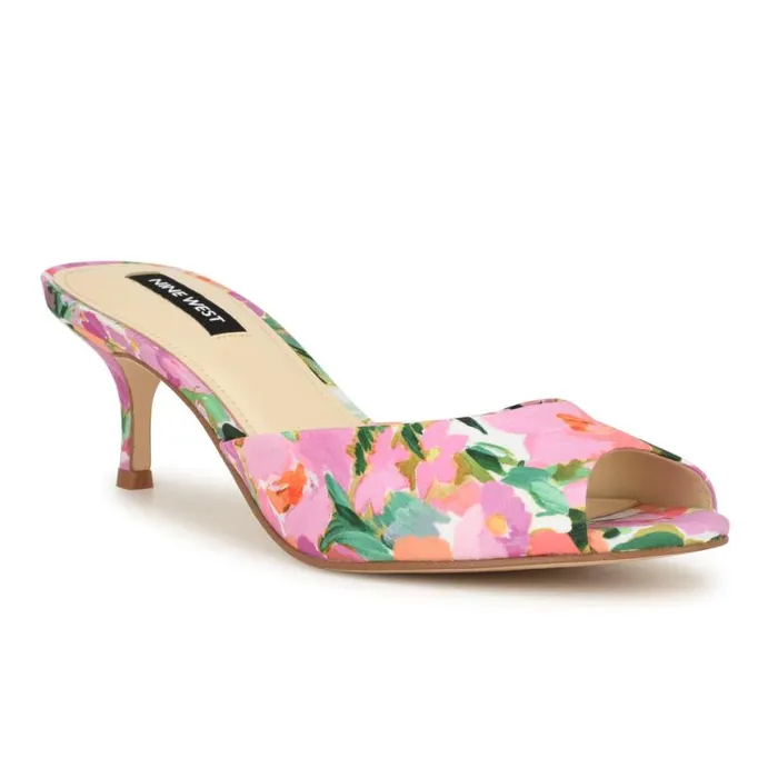 Nine West Sandals Women Luvlie Heeled Slide Sandals Pink Floral Nine West Sandals Women Luvlie Heeled Slide Sandals Pink Floral
