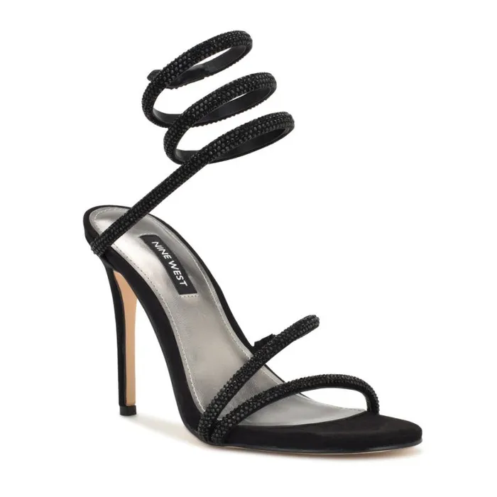 Nine West Sandals Women Maskil Ankle Wrap Heeled Sandals Black Suede Nine West Sandals Women Maskil Ankle Wrap Heeled Sandals Black Suede