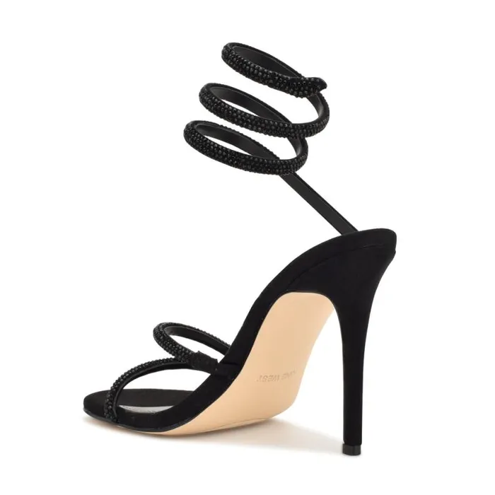Nine West Sandals Women Maskil Ankle Wrap Heeled Sandals Black Suede Nine West Sandals Women Maskil Ankle Wrap Heeled Sandals Black Suede