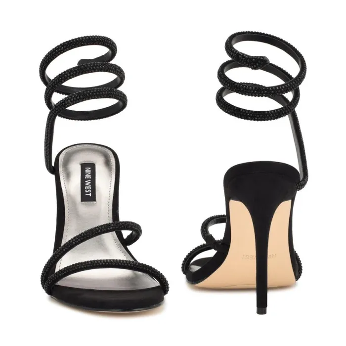 Nine West Sandals Women Maskil Ankle Wrap Heeled Sandals Black Suede Nine West Sandals Women Maskil Ankle Wrap Heeled Sandals Black Suede