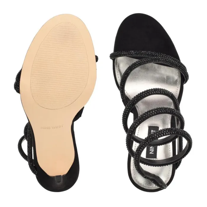 Nine West Sandals Women Maskil Ankle Wrap Heeled Sandals Black Suede Nine West Sandals Women Maskil Ankle Wrap Heeled Sandals Black Suede