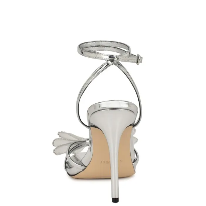 Nine West Sandals Women Minky Bow Heeled Sandals Silver Nine West Sandals Women Minky Bow Heeled Sandals Silver