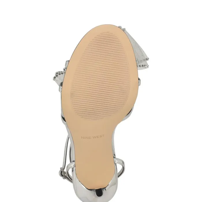 Nine West Sandals Women Minky Bow Heeled Sandals Silver Nine West Sandals Women Minky Bow Heeled Sandals Silver