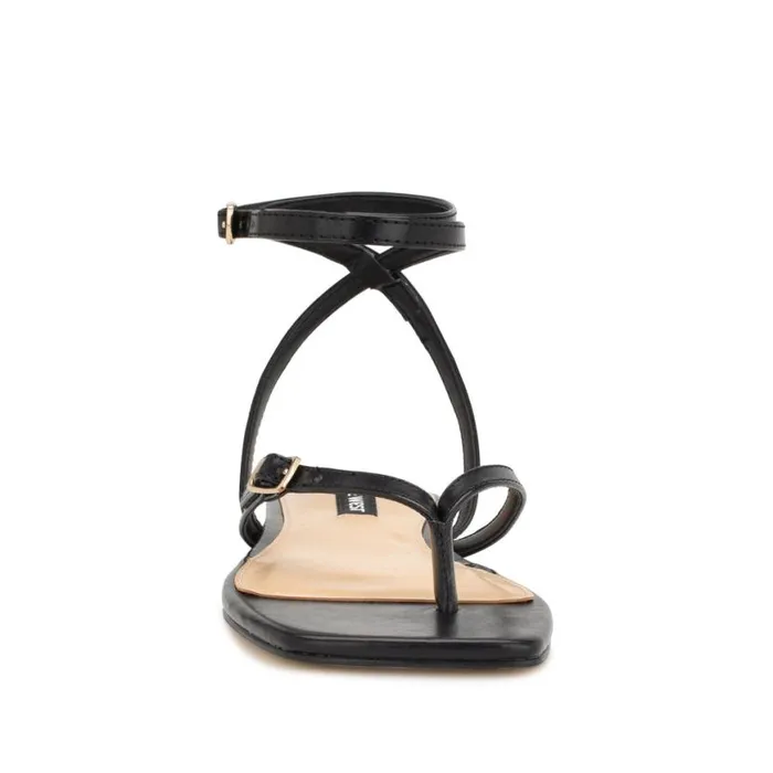 Nine West Sandals Women Nelson Ankle Wrap Flat Sandals Black