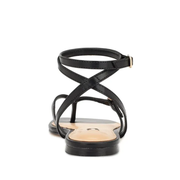 Nine West Sandals Women Nelson Ankle Wrap Flat Sandals Black