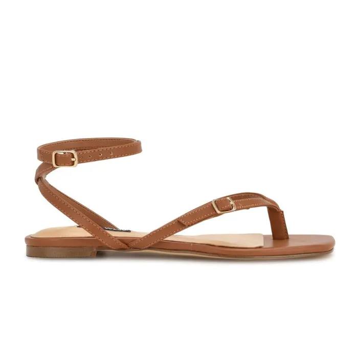 Nine West Sandals Women Nelson Ankle Wrap Flat Sandals New Luggage