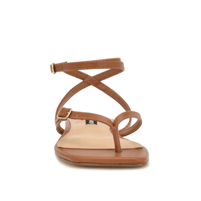 Nine West Sandals Women Nelson Ankle Wrap Flat Sandals New Luggage