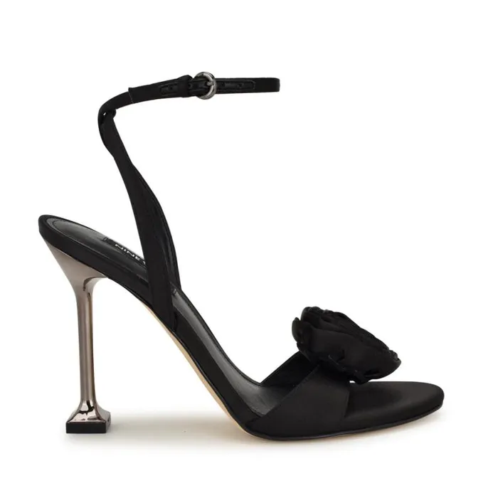 Nine West Sandals Women Neve Rosette Ankle Strap Sandals Black