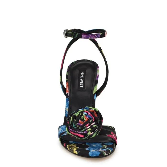 Nine West Sandals Women Neve Rosette Ankle Strap Sandals Black Floral