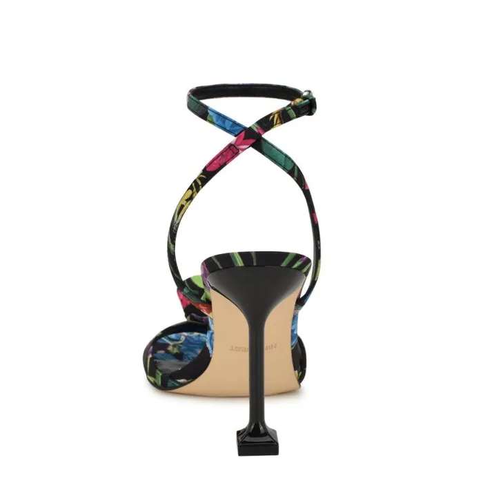 Nine West Sandals Women Neve Rosette Ankle Strap Sandals Black Floral