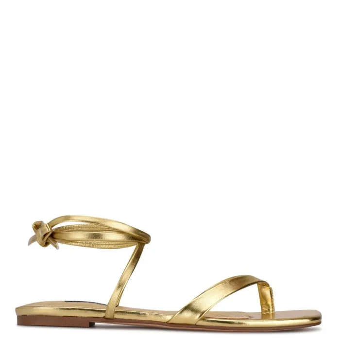 Nine West Sandals Women News Ankle Wrap Flat Sandals Gold