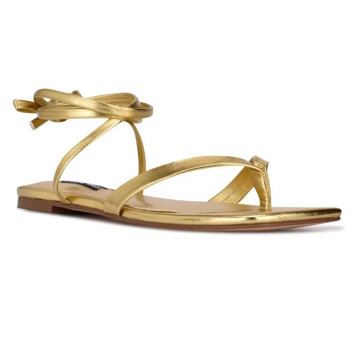 Nine West Sandals Women News Ankle Wrap Flat Sandals Gold Nine West Sandals Women News Ankle Wrap Flat Sandals Gold
