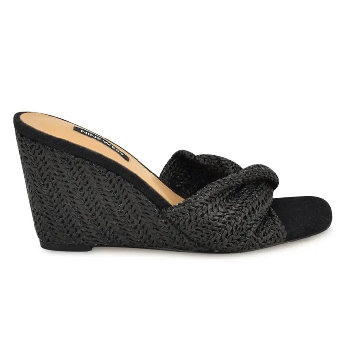 Nine West Sandals Women Nikhil Twist Wedge Sandals Black Raffia