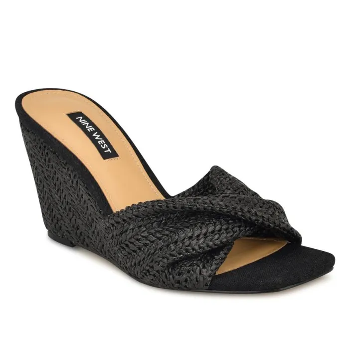 Nine West Sandals Women Nikhil Twist Wedge Sandals Black Raffia Nine West Sandals Women Nikhil Twist Wedge Sandals Black Raffia