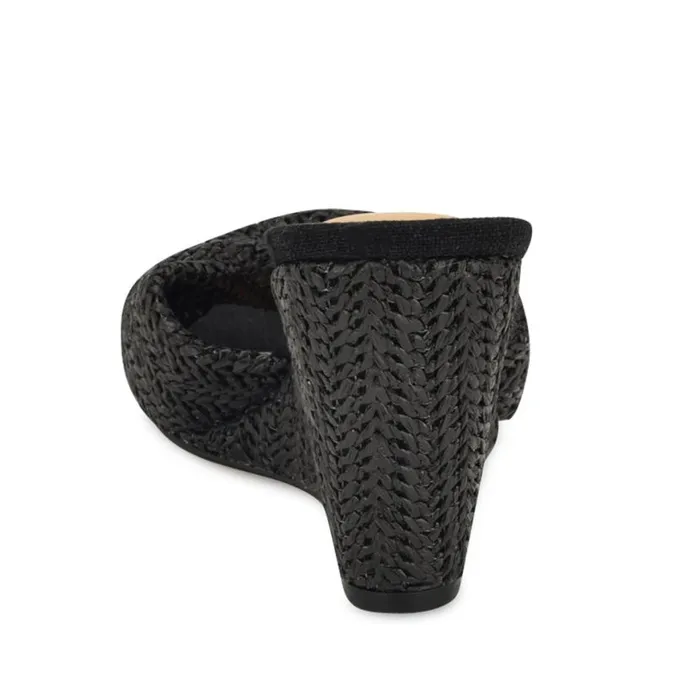 Nine West Sandals Women Nikhil Twist Wedge Sandals Black Raffia Nine West Sandals Women Nikhil Twist Wedge Sandals Black Raffia