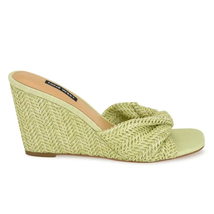 Nine West Sandals Women Nikhil Twist Wedge Sandals Green Raffia