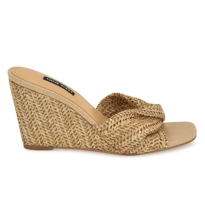 Nine West Sandals Women Nikhil Twist Wedge Sandals Natural Raffia