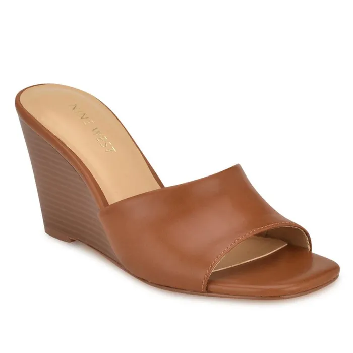 Nine West Sandals Women Niya SlipOn Wedge Sandals Dark Natural
