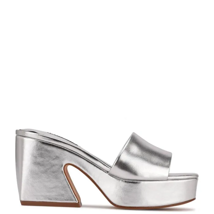 Nine West Sandals Women Oklee Platform Slide Sandals Silver