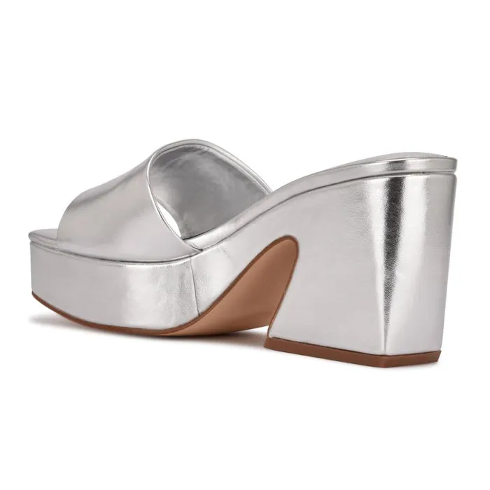 Nine West Sandals Women Oklee Platform Slide Sandals Silver Nine West Sandals Women Oklee Platform Slide Sandals Silver