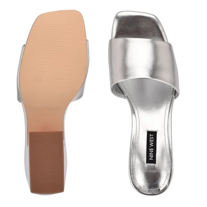 Nine West Sandals Women Oklee Platform Slide Sandals Silver Nine West Sandals Women Oklee Platform Slide Sandals Silver
