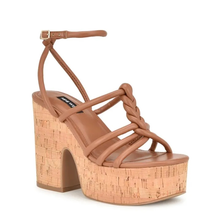 Nine West Sandals Women Olander Knotted Platform Sandals Dark Natural Nine West Sandals Women Olander Knotted Platform Sandals Dark Natural