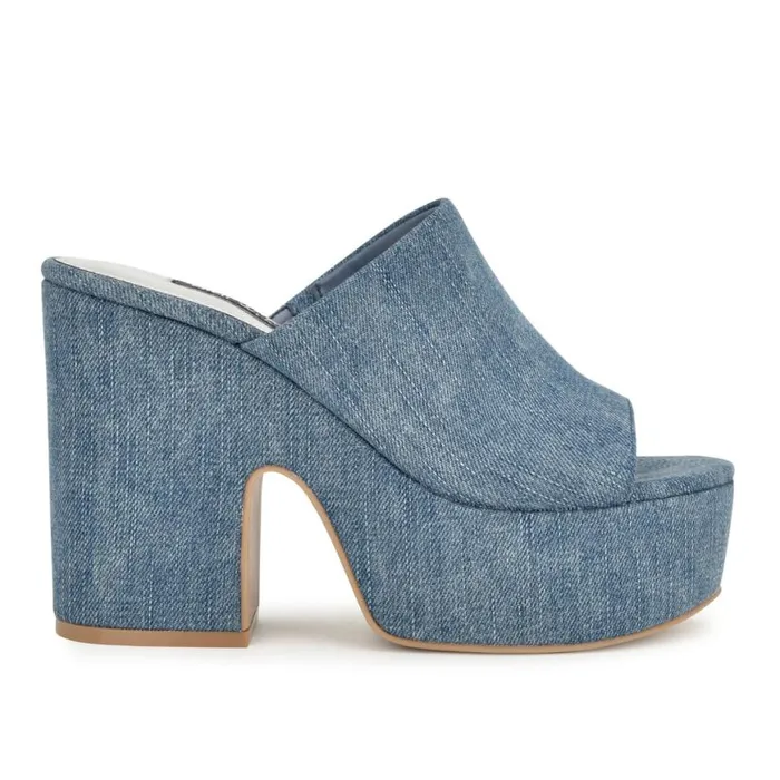 Nine West Sandals Women Olley Platform Slide Sandals Denim