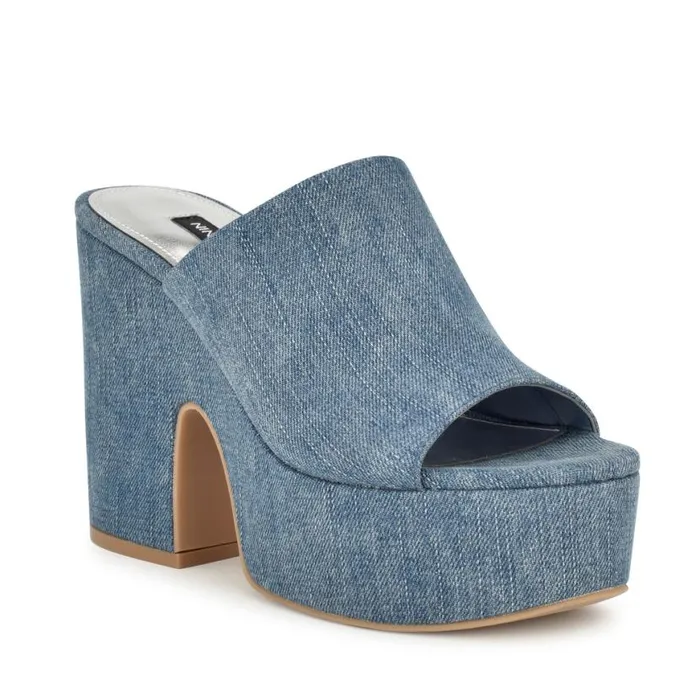 Nine West Sandals Women Olley Platform Slide Sandals Denim Nine West Sandals Women Olley Platform Slide Sandals Denim