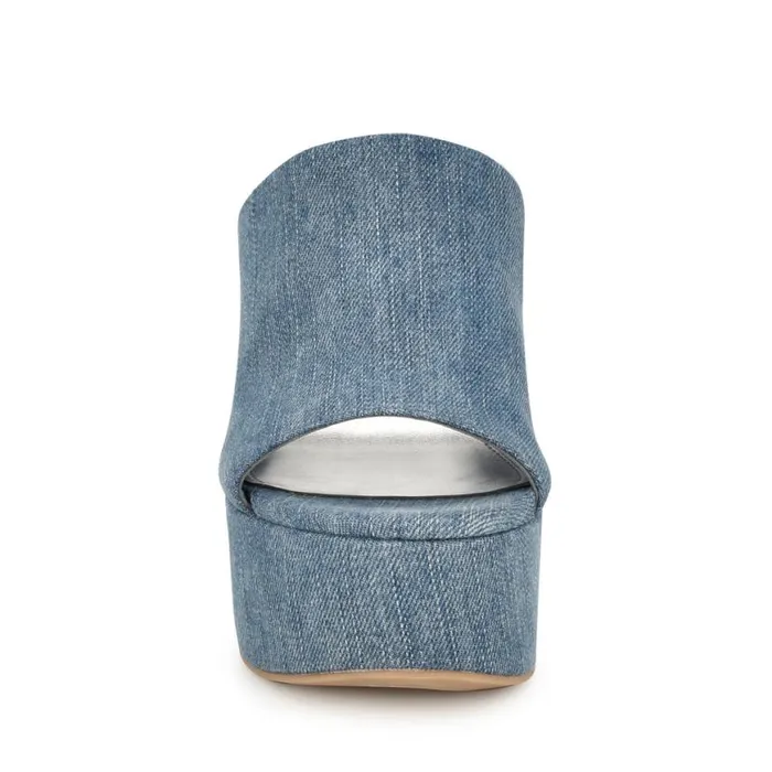 Nine West Sandals Women Olley Platform Slide Sandals Denim Nine West Sandals Women Olley Platform Slide Sandals Denim