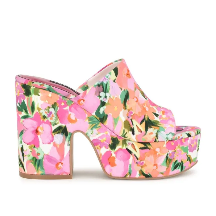 Nine West Sandals Women Olley Platform Slide Sandals Pink Floral