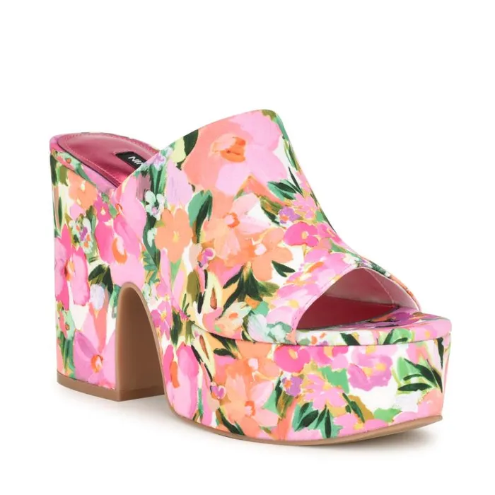 Nine West Sandals Women Olley Platform Slide Sandals Pink Floral Nine West Sandals Women Olley Platform Slide Sandals Pink Floral