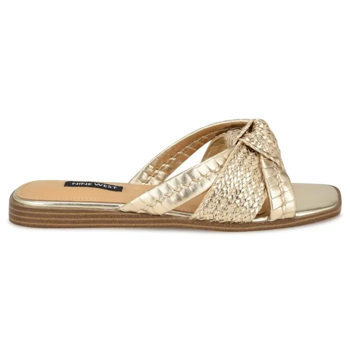Nine West Sandals Women Olson Knotted Flat Slide Sandals Platino