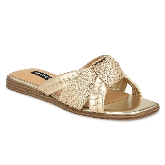 Nine West Sandals Women Olson Knotted Flat Slide Sandals Platino