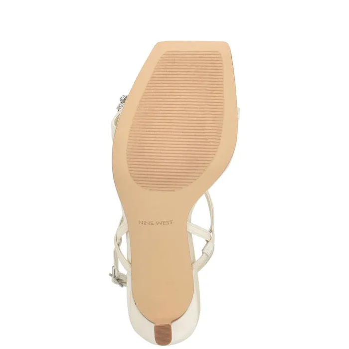 Nine West Sandals Women Oreece Heeled Slingback Sandals Ivory Satin Crystal